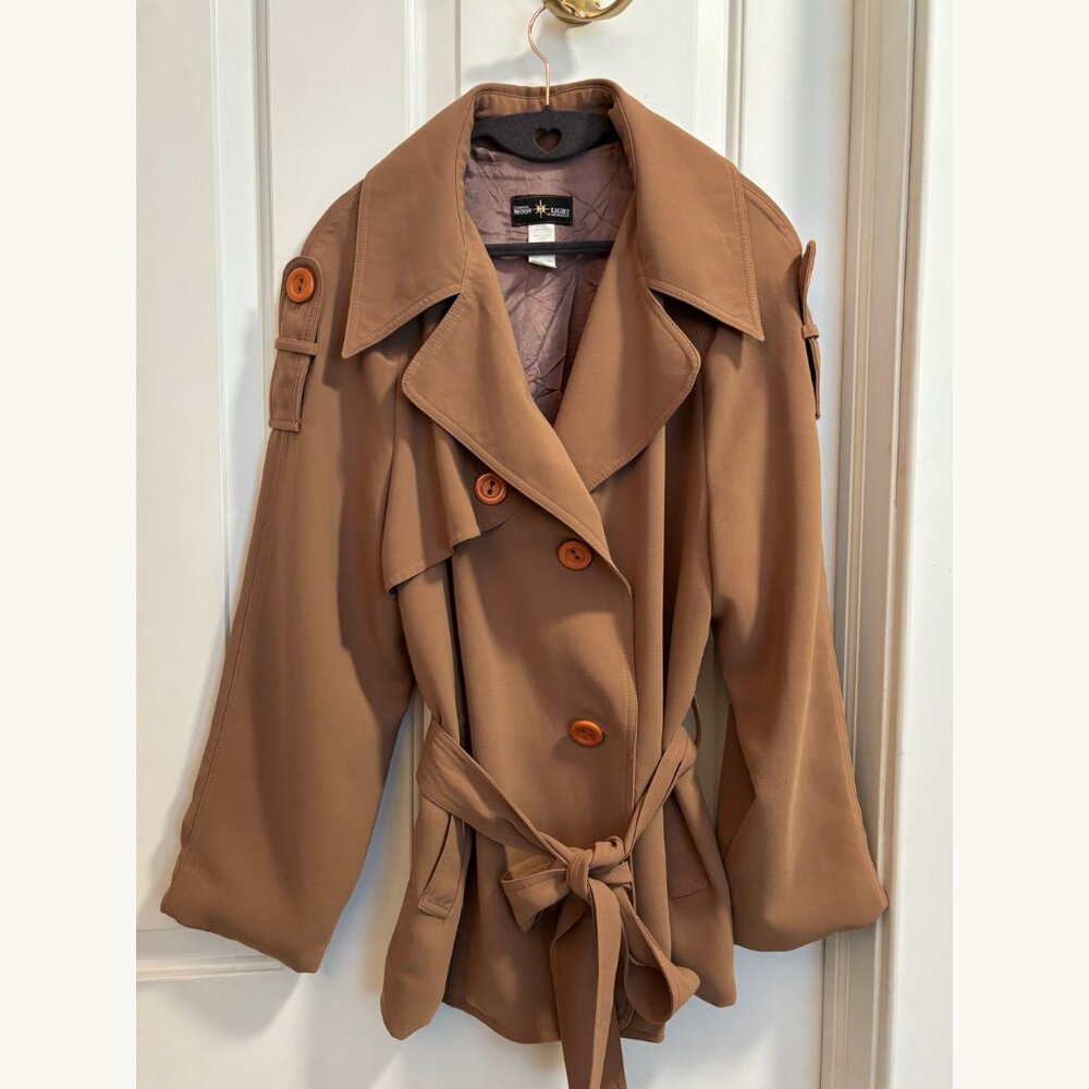 Vintage Connie’s Moon Light Trench Coat Jacket Belted Brown Medium Made in USA